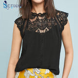 Women's Sleeveless Blouse Lace Patchwork Solid Shirt Black/White - Assorted Buy Online