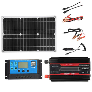 110V/220V Solar Power System 20W Solar Panel Battery Charger 4000W with Inverter Complete Kit Solar Controller 30A/40A/50A/60A - Assorted Buy Online