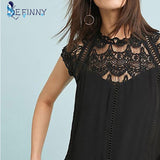 Women's Sleeveless Blouse Lace Patchwork Solid Shirt Black/White - Assorted Buy Online