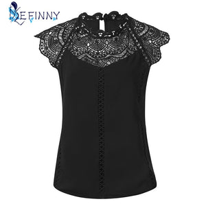 Women's Sleeveless Blouse Lace Patchwork Solid Shirt Black/White - Assorted Buy Online