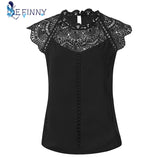 Women's Sleeveless Blouse Lace Patchwork Solid Shirt Black/White - Assorted Buy Online