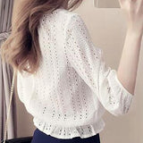 Women's White Blouse Lace Crochet Tops V Neck - Assorted Buy Online