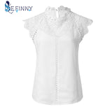 Women's Sleeveless Blouse Lace Patchwork Solid Shirt Black/White - Assorted Buy Online