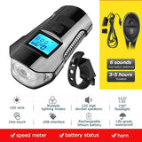 Waterproof Bicycle Light USB Charging Bike Front Light Flashlight Handlebar Cycling Head Light w/ Horn Speed Meter LCD - Assorted Buy Online