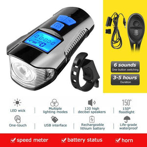 Waterproof Bicycle Light USB Charging Bike Front Light Flashlight Handlebar Cycling Head Light w/ Horn Speed Meter LCD - Assorted Buy Online
