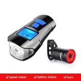 Waterproof Bicycle Light USB Charging Bike Front Light Flashlight Handlebar Cycling Head Light w/ Horn Speed Meter LCD - Assorted Buy Online