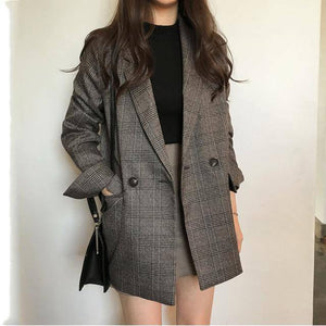 Colorfaith Autumn/Winter Women's Blazers Plaid Double Breasted - Assorted Buy Online