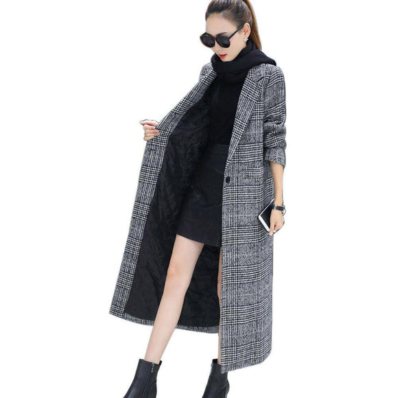 Women's Wool Coat Plaid Classics Female Loose Long Single Breasted Coats - Assorted Buy Online