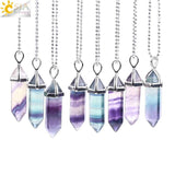 CSJA Fluorite Necklaces Crystal Pendants Suspension Natural Gem Stone Quartz Bullet Hexagonal Pendulum Reiki Chakra pendulo E546 - Assorted Buy Online