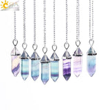 CSJA Fluorite Necklaces Crystal Pendants Suspension Natural Gem Stone Quartz Bullet Hexagonal Pendulum Reiki Chakra pendulo E546 - Assorted Buy Online