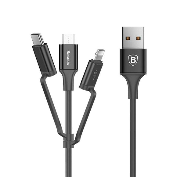 Baseus 3-in-1 USB Cable For iPhone Micro USB Type C Multi Charger Cable - Assorted Buy Online