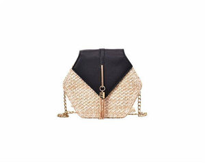 Hexagon Multi Style Straw+leather Handbag Women Summer Rattan Bag Handmade Woven