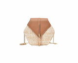 Hexagon Multi Style Straw+leather Handbag Women Summer Rattan Bag Handmade Woven