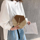 Hexagon Multi Style Straw+leather Handbag Women Summer Rattan Bag Handmade Woven