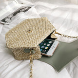 Hexagon Multi Style Straw+leather Handbag Women Summer Rattan Bag Handmade Woven