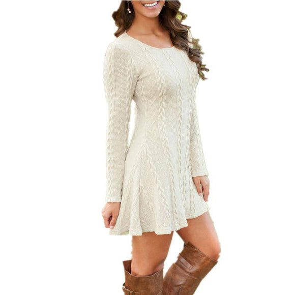 Women Causal Plus Size S-5XL Short Sweater Dress Female Autumn Winter White Long knitted Sweater Dress - Assorted Buy Online